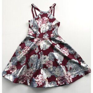 Sequin Hearts Floral Fit & Flare Halter Dress Party Cocktail Maroon Size 7